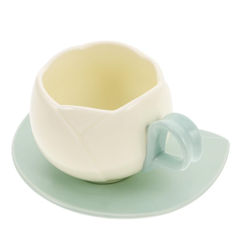 Vintage Yellow Tulip Ceramic Coffee Mug and Saucer Set for Home Dining - Image 2
