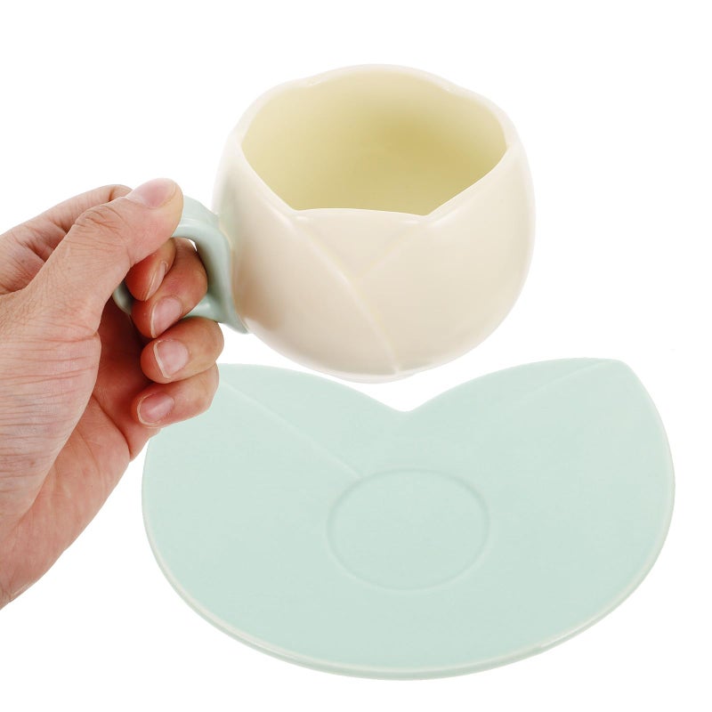 Vintage Yellow Tulip Ceramic Coffee Mug and Saucer Set for Home Dining - Image 5