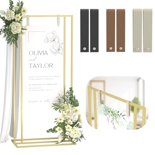 Cathyeen Wedding Welcome Sign Stand, 66”H Adjustable Heavy Duty Easel Stand for Sign with Leather Straps, Welcome to Our Wedding Sign Holder, Metal Display Stand Easels for Signs, Posters (Gold) - Image 1