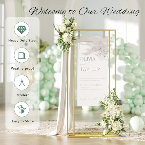 Cathyeen Wedding Welcome Sign Stand, 66”H Adjustable Heavy Duty Easel Stand for Sign with Leather Straps, Welcome to Our Wedding Sign Holder, Metal Display Stand Easels for Signs, Posters (Gold) - Image 2