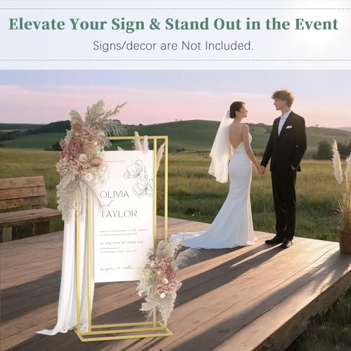 Cathyeen Wedding Welcome Sign Stand, 66”H Adjustable Heavy Duty Easel Stand for Sign with Leather Straps, Welcome to Our Wedding Sign Holder, Metal Display Stand Easels for Signs, Posters (Gold) - Image 5