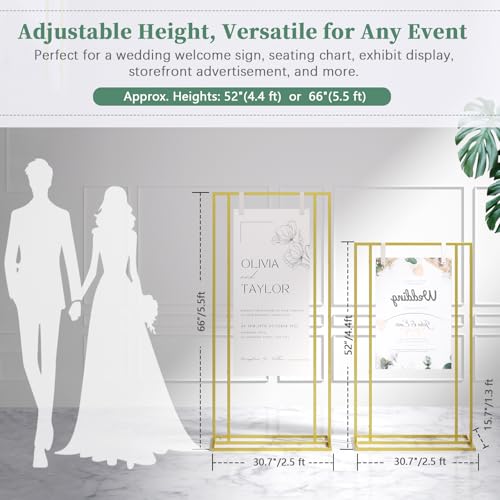 Cathyeen Wedding Welcome Sign Stand, 66”H Adjustable Heavy Duty Easel Stand for Sign with Leather Straps, Welcome to Our Wedding Sign Holder, Metal Display Stand Easels for Signs, Posters (Gold) - Image 3