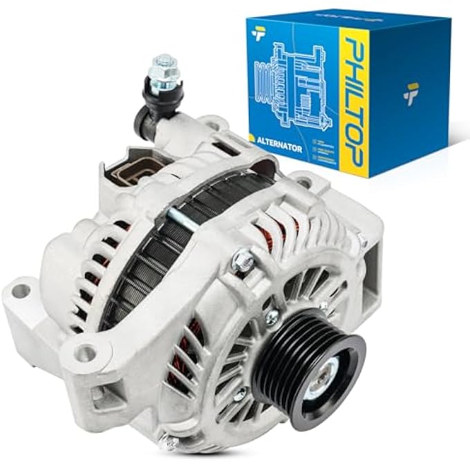 PHILTOP Alternator Compatible with Mazda 3 2004-2006, Mazda 3 2007-2009 2.0L, Mazda 3 2007-2009 2.3L, Mazda 5 2006-2007 High Amp Alternators Replace 11008N 12V 90Amp CW S6 6-Groove Pulley - Image 1