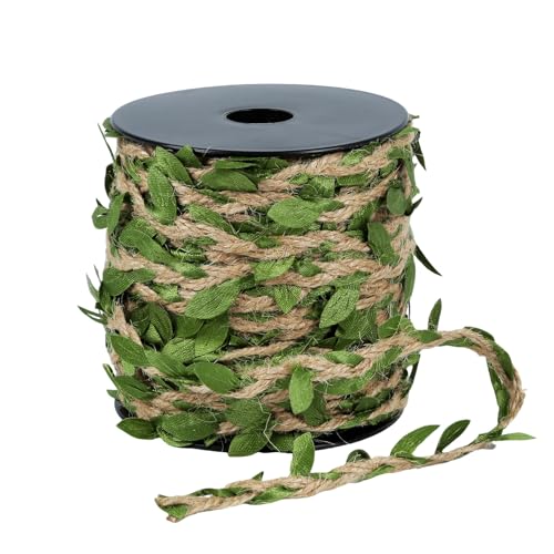 Radix Rope Natural Jute Twine with Green Leaf - 100 Feet (30 Meters) | Decorative Garden String for Gift Wrapping, Crafts, Wedding Decor - Image 1