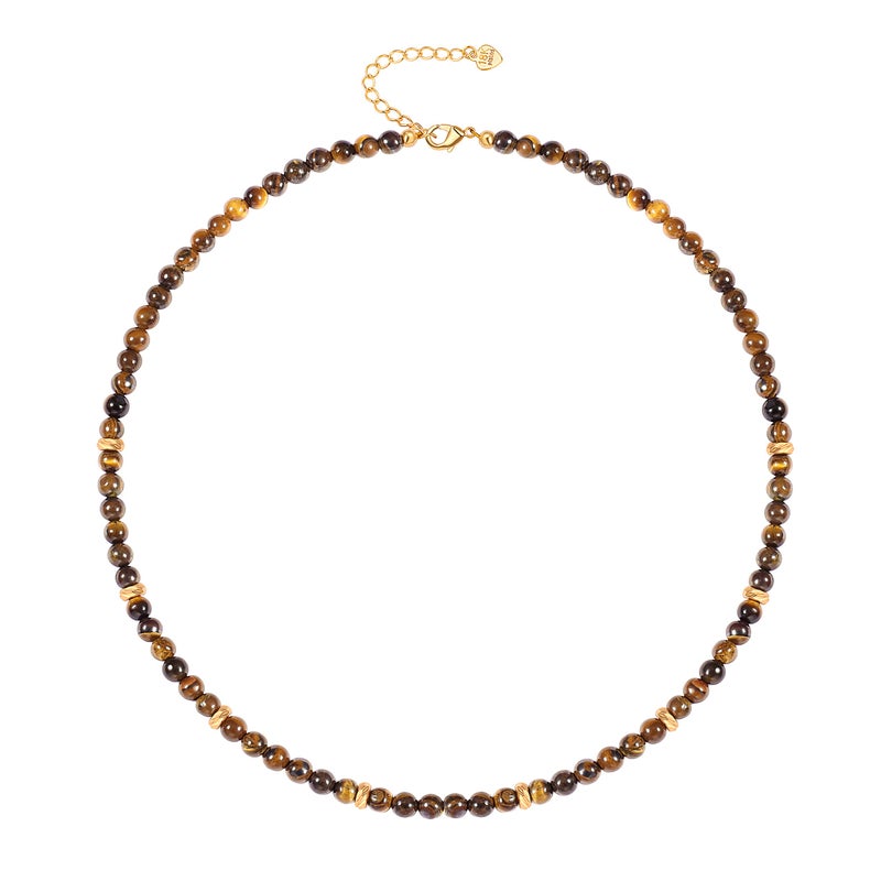 SOFYBJA Boho Gemstone Tiger Eye Stone Beaded Choker Necklace for Women 18K Plated Gold Beads Necklace Handmade Jewelry - Image 1