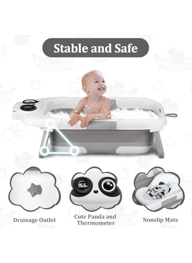 Collapsible Baby Bathtub for Newborn to Toddler, Infant Bath Tub with Real-time Temp Monitor Floating Cushion, Foldable Baby Bath Tub Set 0-36 Month, Portable Travel Baby Tub for Newborns Boys (Grey) - Image 2