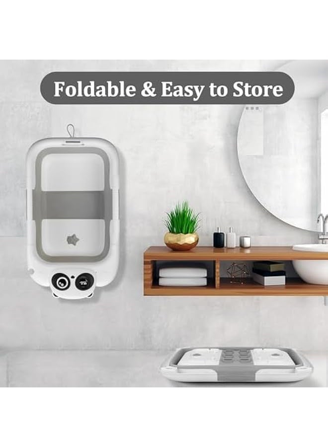 Collapsible Baby Bathtub for Newborn to Toddler, Infant Bath Tub with Real-time Temp Monitor Floating Cushion, Foldable Baby Bath Tub Set 0-36 Month, Portable Travel Baby Tub for Newborns Boys (Grey) - Image 5