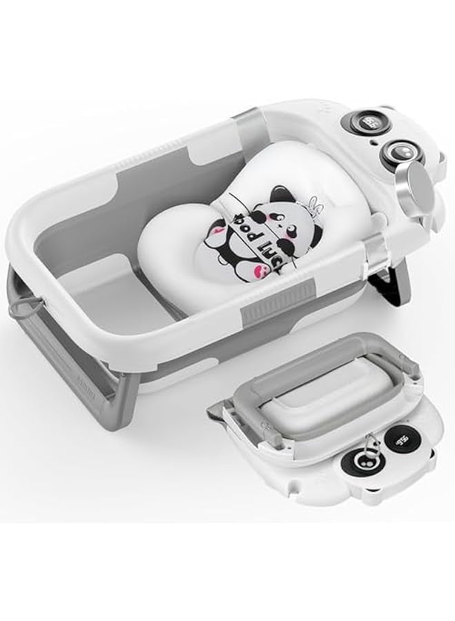 Collapsible Baby Bathtub for Newborn to Toddler, Infant Bath Tub with Real-time Temp Monitor Floating Cushion, Foldable Baby Bath Tub Set 0-36 Month, Portable Travel Baby Tub for Newborns Boys (Grey) - Image 1