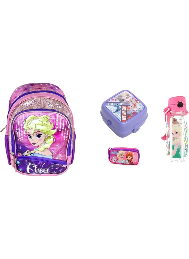 Disney FROZEN Disney Elsa Glitter Three Compartment Primary School Bag 4 Piece Set  - Image 1