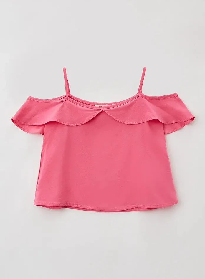 KOTON Strappy Blouse Ruffle Neck