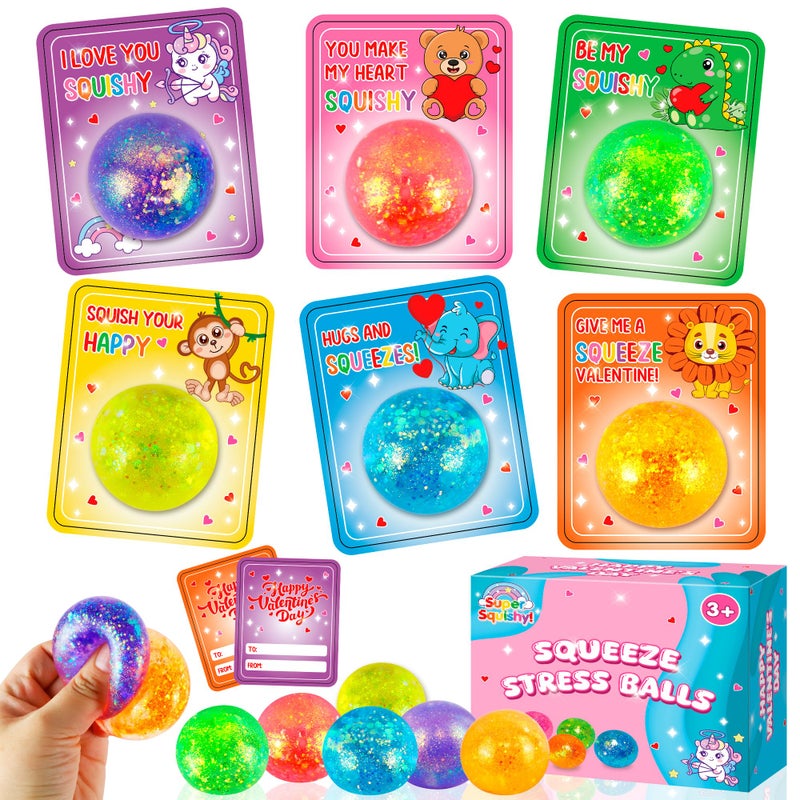 Bamamon Valentines Day Gifts for Kids, 30 Pack Valentines Cards for Kids with Stress Balls Stretchy Squeeze Squishy Fidget Toys, Classroom School Exchange Prize Valentine's Party Favor Goodie Bag Stuffers - Image 1