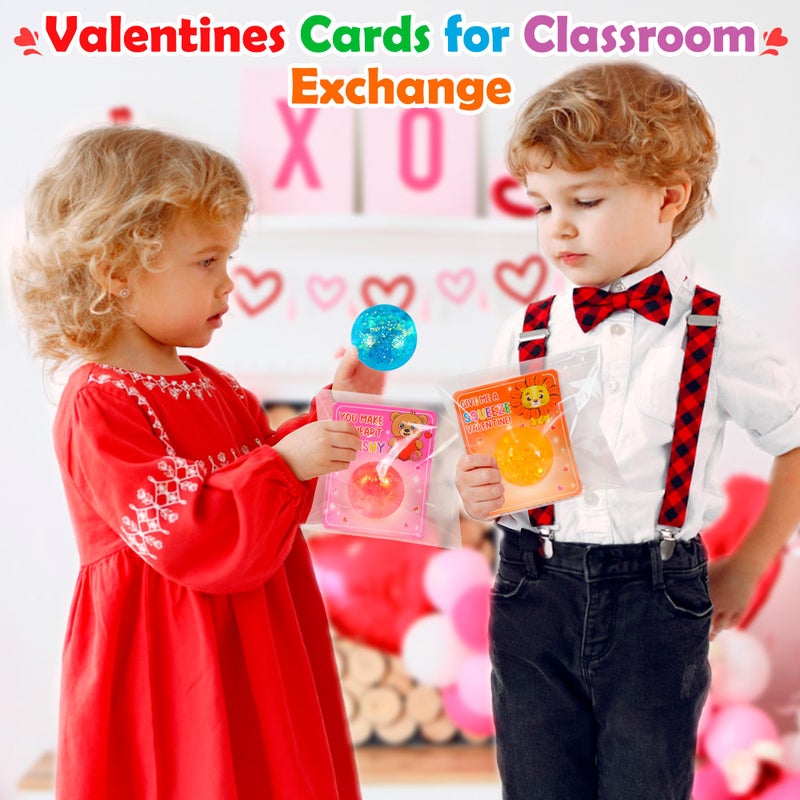 Bamamon Valentines Day Gifts for Kids, 30 Pack Valentines Cards for Kids with Stress Balls Stretchy Squeeze Squishy Fidget Toys, Classroom School Exchange Prize Valentine's Party Favor Goodie Bag Stuffers - Image 2