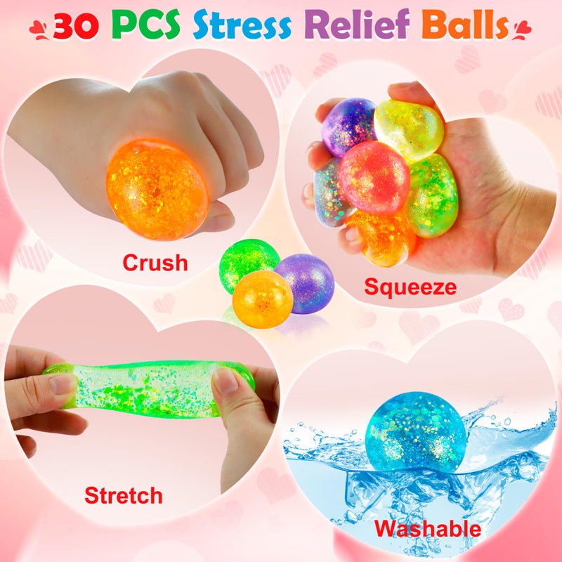 Bamamon Valentines Day Gifts for Kids, 30 Pack Valentines Cards for Kids with Stress Balls Stretchy Squeeze Squishy Fidget Toys, Classroom School Exchange Prize Valentine's Party Favor Goodie Bag Stuffers - Image 4