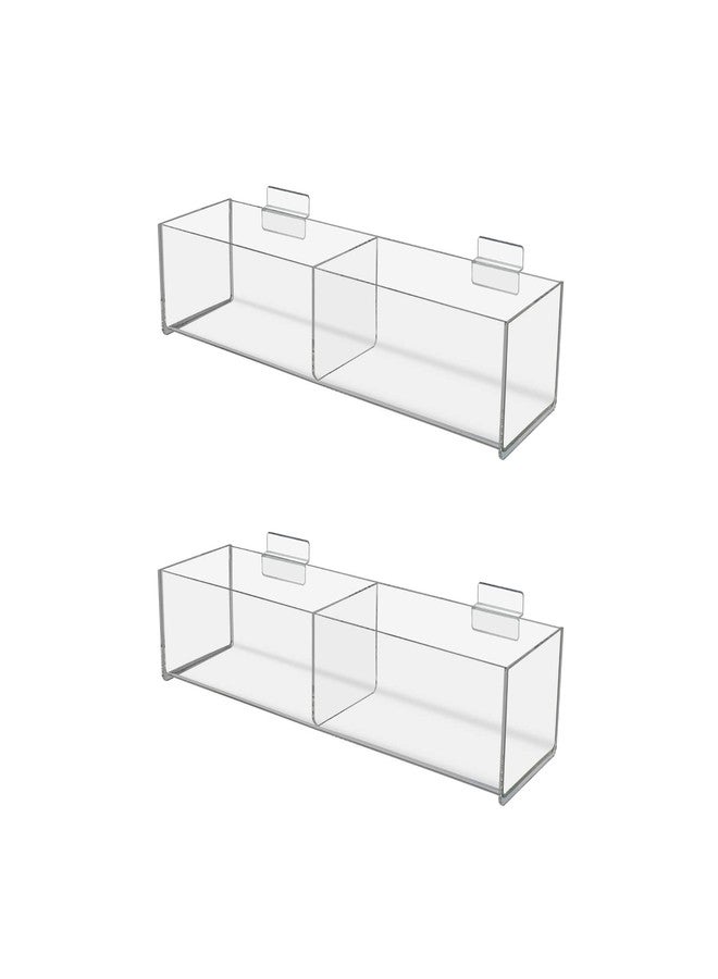 Marketing Holders 2 Pack Slatwall Acrylic Tray Double Compartment 16 Inch Wide x 4.75 Inch Deep Clear Lucite Retail Product Merchandise Storage Organizer for Businesses and Shops - Image 1