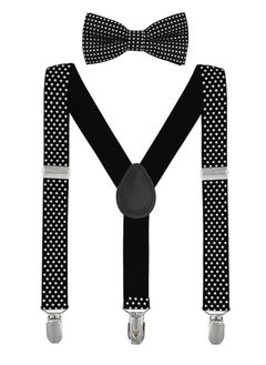 S SYMEFER Kids Braces with Bow Tie Set for 1-6 years Kids Unisex Trousers Shorts Tutu Suspenders 3 Clips Y shape Adjustable Elastic Straps Polka Dots-Black With White Dot  - Image 1