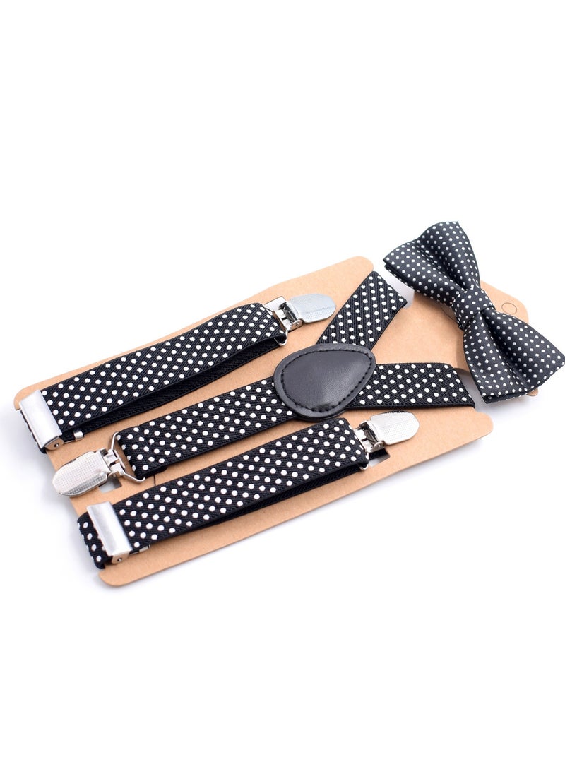 S SYMEFER Kids Braces with Bow Tie Set for 1-6 years Kids Unisex Trousers Shorts Tutu Suspenders 3 Clips Y shape Adjustable Elastic Straps Polka Dots-Black With White Dot  - Image 4