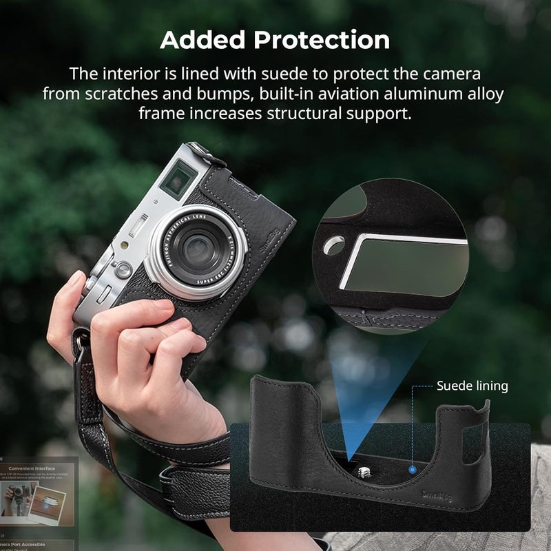 SMALLRIG Half Leather Case Kit X100VI Half Leather Case Set with Shoulder Strap, Retro Style Camera Leather Case with Aluminium Alloy Frame for FUJIFILM X100VI, black, leather half shell kit - Image 3