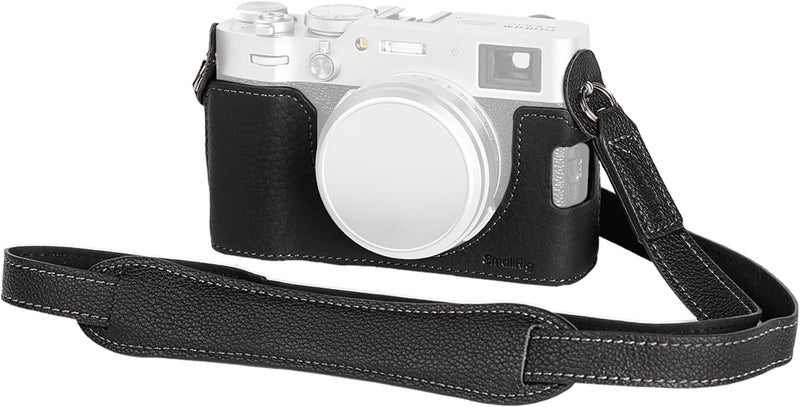 SMALLRIG Half Leather Case Kit X100VI Half Leather Case Set with Shoulder Strap, Retro Style Camera Leather Case with Aluminium Alloy Frame for FUJIFILM X100VI, black, leather half shell kit - Image 1