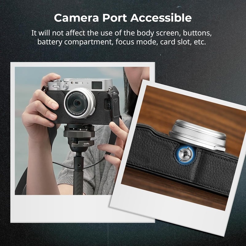 SMALLRIG Half Leather Case Kit X100VI Half Leather Case Set with Shoulder Strap, Retro Style Camera Leather Case with Aluminium Alloy Frame for FUJIFILM X100VI, black, leather half shell kit - Image 4
