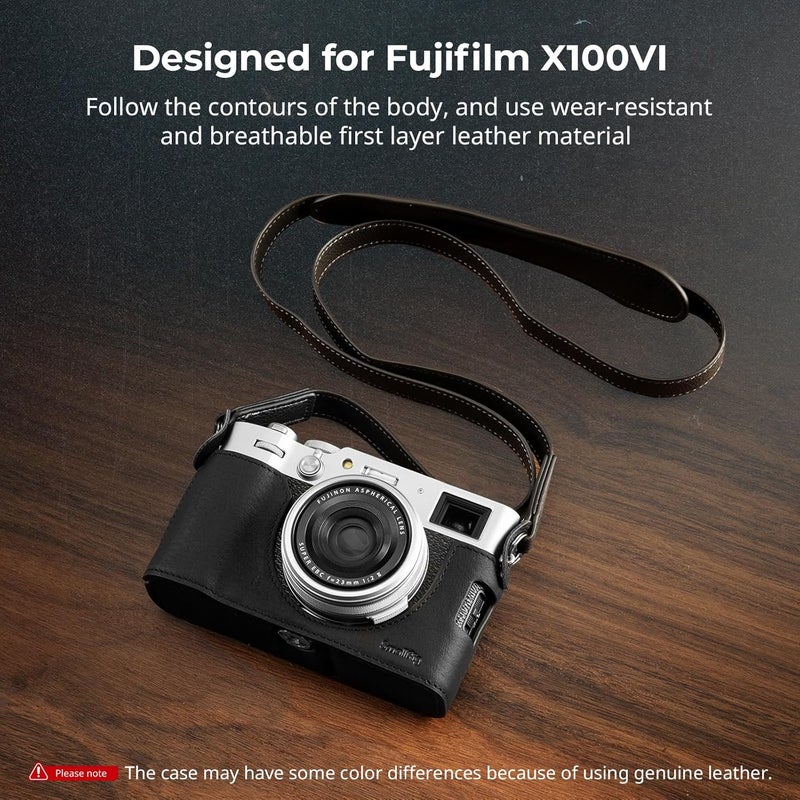 SMALLRIG Half Leather Case Kit X100VI Half Leather Case Set with Shoulder Strap, Retro Style Camera Leather Case with Aluminium Alloy Frame for FUJIFILM X100VI, black, leather half shell kit - Image 2