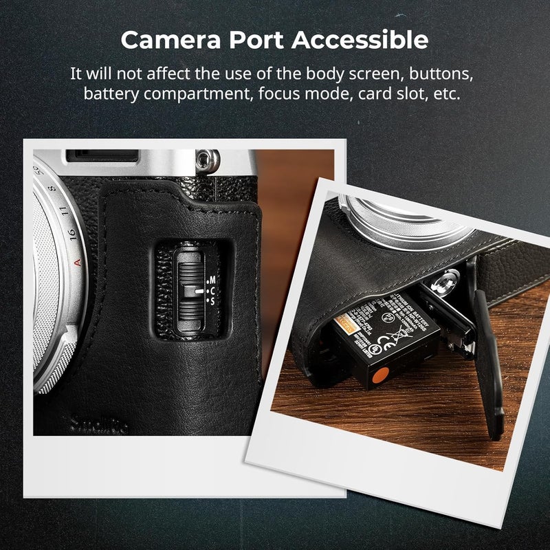 SMALLRIG Half Leather Case Kit X100VI Half Leather Case Set with Shoulder Strap, Retro Style Camera Leather Case with Aluminium Alloy Frame for FUJIFILM X100VI, black, leather half shell kit - Image 5
