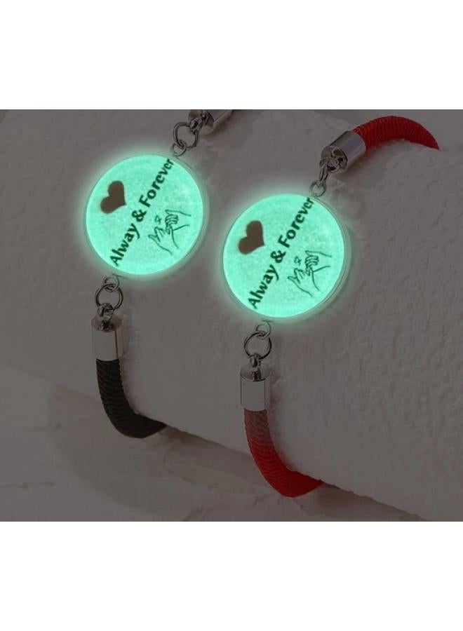 Sun And Moon Stainless Steel Gem Lovers Friends Bracelet Woven Bracelet Valentine's Day Couple Love Luminous Bracelet 