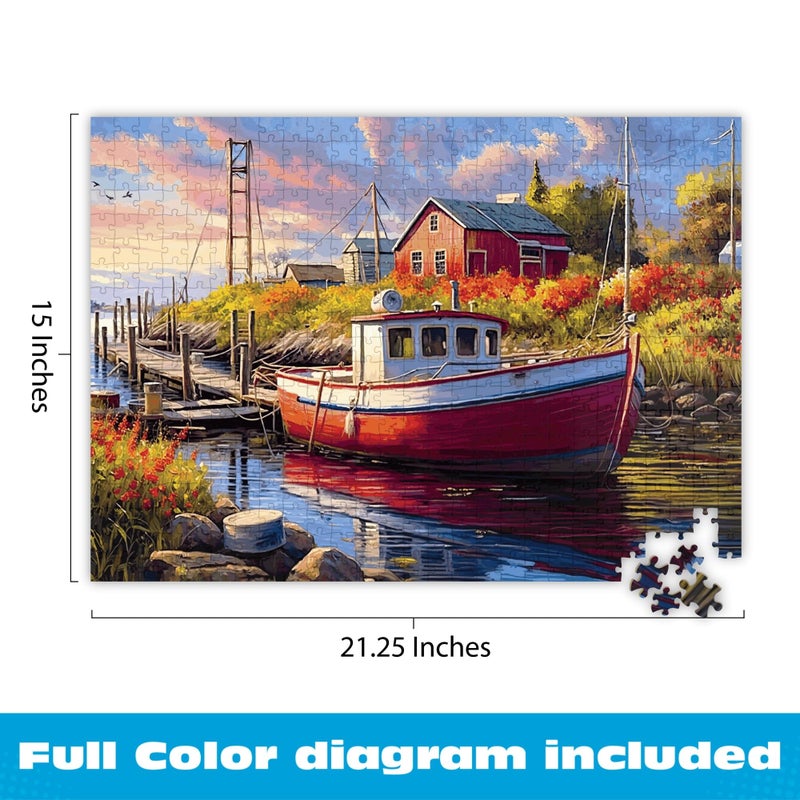Buffalo Games - Old Boathouse 500 Piece Jigsaw Puzzle for Adults, Americana Boat Puzzle with Full-Color Poster, Premium Quality Made in The USA - Image 3