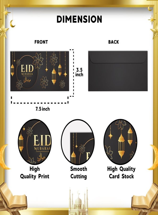 Festiko® Set of 12 Pcs Eidi Envelopes For Eid (Black & Golden), Envelopes For Eidi, Eid Party Supplies - Image 2