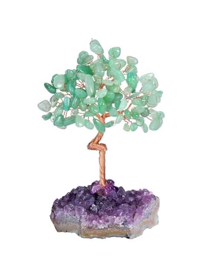 Arabest Green Aventurine Crystal Tree with Amethyst Cluster Base for Positive Energy in Office or Home - Handmade Gemstone Bonsai Decoration  - Image 1