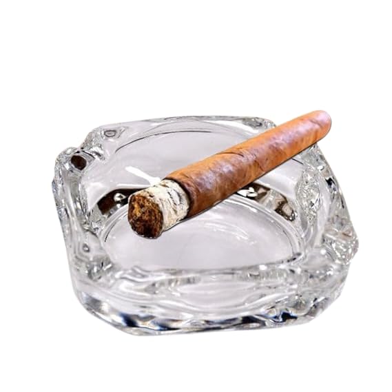 ATEVON Brunswick Crystal Quality Glass Ashtray: Elegant Round Tabletop Accent for Home, Office, Indoor, and Outdoor Decor - Image 1