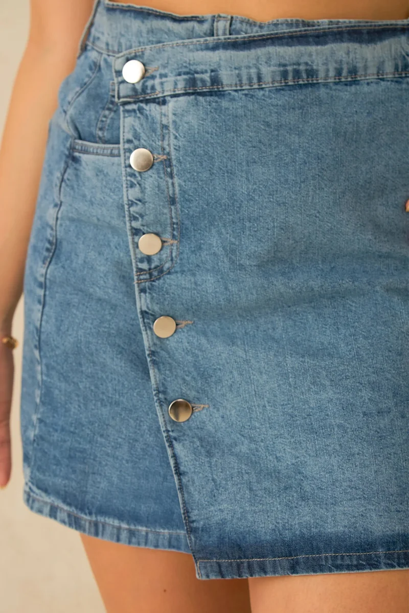 Virgio  Solid Cotton Wrap Button Detail Mini Skirt for Women for Women | Best Price UAE