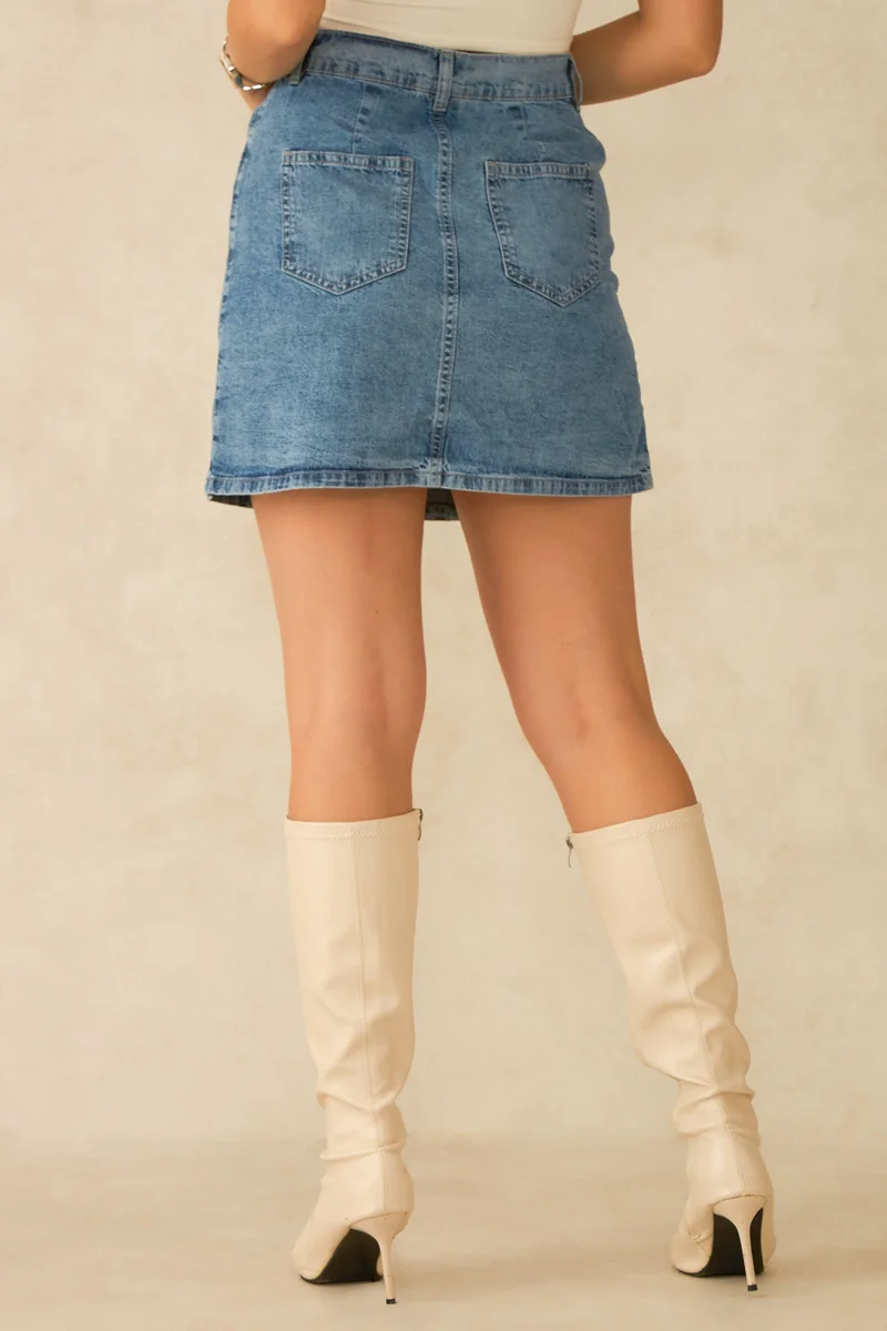 Virgio  Solid Cotton Wrap Button Detail Mini Skirt for Women for Women | Best Price UAE