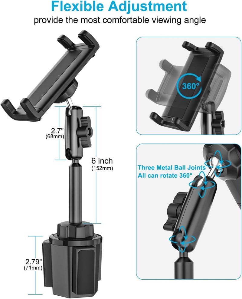 Dosvsi Cup Holder Car Z Fold Mount, Sturdy Metal Arm Car Cup Holder Folding Phone Mount, 360° Adjustable Truck Cup Tablet Phone Stand for Galaxy Z Fold 7 6 5 4 3 2, Pixel Fold, 4-13" iPad, Tab, iPhone - Image 5