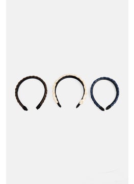 French Connection Women 3 Pcs Braided Faux Leather Satin Headband, Multicolor  - Image 1