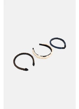 French Connection Women 3 Pcs Braided Faux Leather Satin Headband, Multicolor  - Image 2