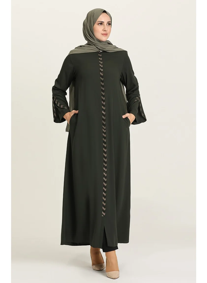 Sefa Merve Plus Size Zippered Abaya 5032-05 Khaki