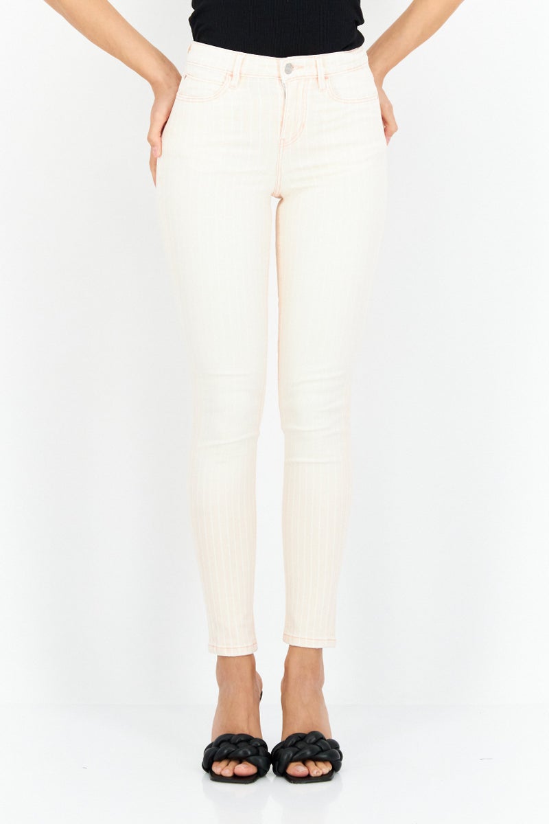 GUESS Women Skinny Fit High Waist Stripe Jeans, Pink - Image 1