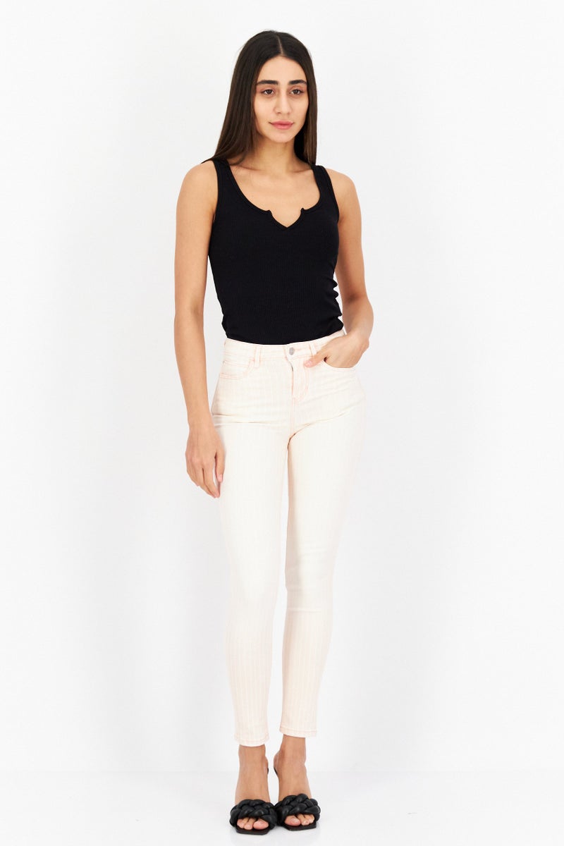 GUESS جينز ضيق نسائي بخصر عالي مخطط، وردي - Image 4