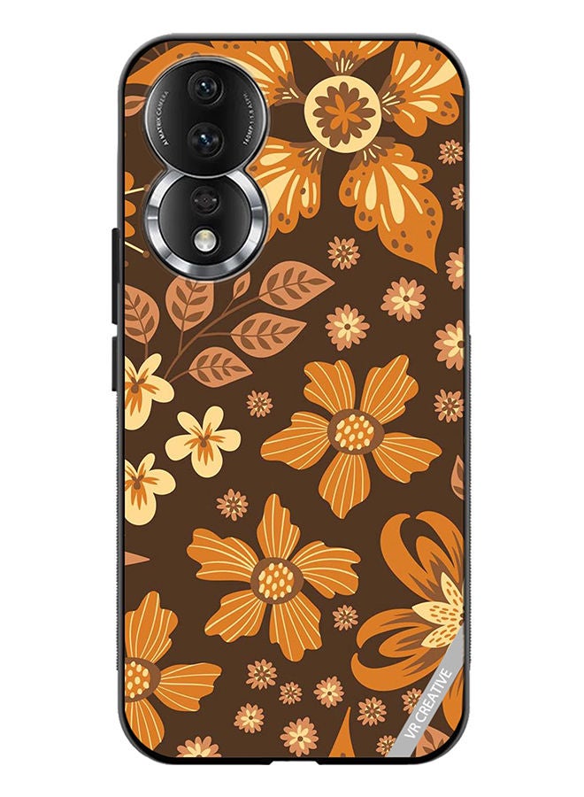 Protective Case Cover For Honor 80 Brown Flowers Design Multicolour