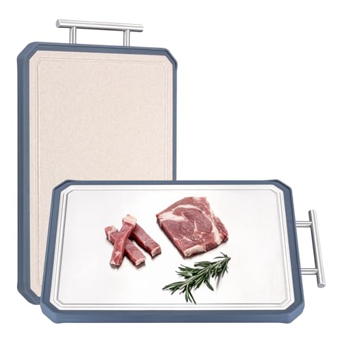 ofhedeve Double Sided Cutting Board,Titanium Cutting Boards for kitchen, Pure Titanium and Wheat straw Cutting Board, Easy to Clean Large size Chopping Board Dishwasher Safe 16"x 11" - Image 1