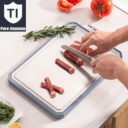 ofhedeve Double Sided Cutting Board,Titanium Cutting Boards for kitchen, Pure Titanium and Wheat straw Cutting Board, Easy to Clean Large size Chopping Board Dishwasher Safe 16"x 11" - Image 2