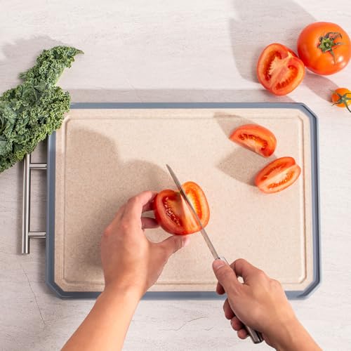 ofhedeve Double Sided Cutting Board,Titanium Cutting Boards for kitchen, Pure Titanium and Wheat straw Cutting Board, Easy to Clean Large size Chopping Board Dishwasher Safe 16"x 11" - Image 5