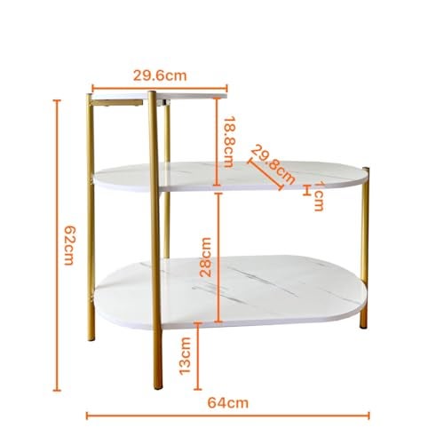 TARKAN Living Room End Table, 3 Tier Sofa-Side Wooden Table Marble Finish with Metal Frame (White/Gold) - Image 4