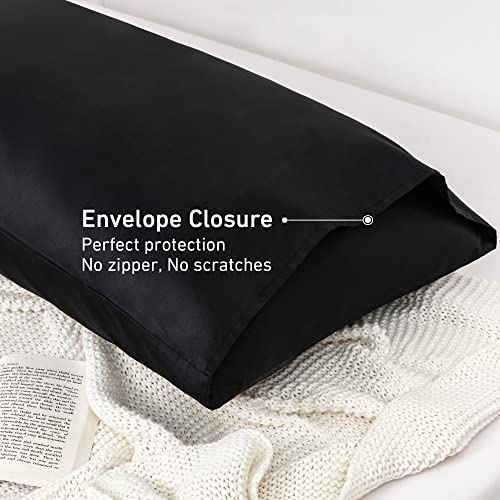 Leeden Body Pillow Cover, 100% Cotton, 800 Thread Count, Soft Breathable Long Pillow Case, Envelope Closure (Black, 21"x 54") - Image 5
