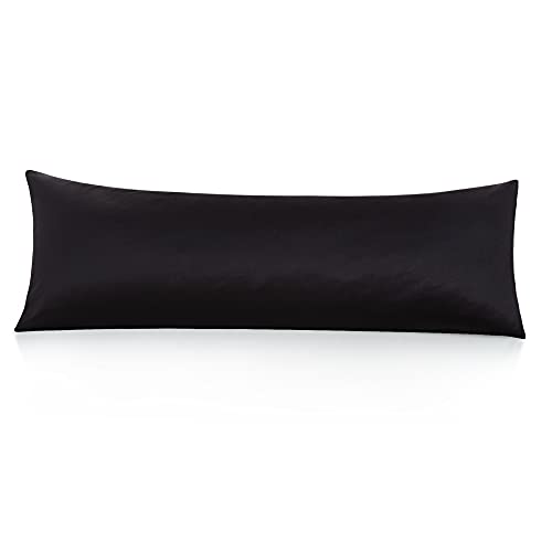 Leeden Body Pillow Cover, 100% Cotton, 800 Thread Count, Soft Breathable Long Pillow Case, Envelope Closure (Black, 21"x 54") - Image 1