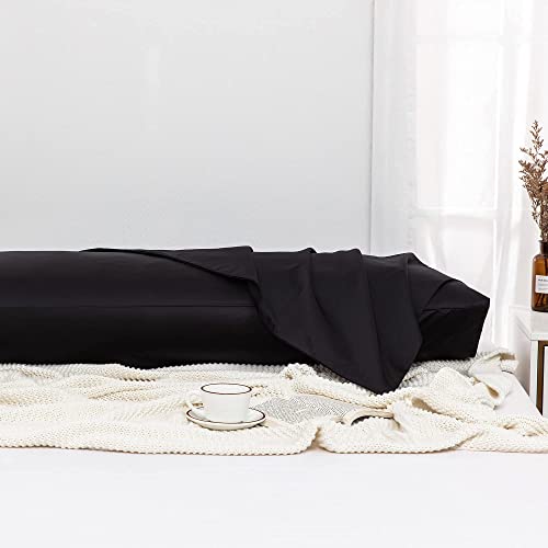 Leeden Body Pillow Cover, 100% Cotton, 800 Thread Count, Soft Breathable Long Pillow Case, Envelope Closure (Black, 21"x 54") - Image 2