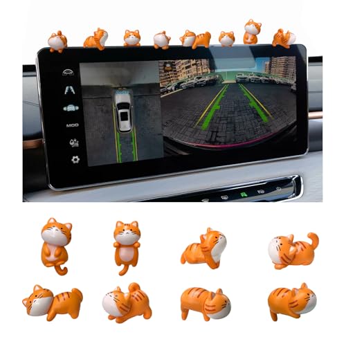 FSTURIOS 8PCS Mini Cat Cute Car Accessories Funny Cat Dashboard Decor with Glue Pussy Cat Figurine Kawaii Interior Desk Decal for Car Home Office - Image 1