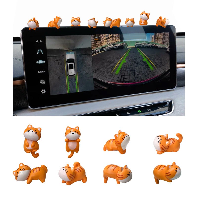 FSTURIOS 8PCS Mini Cat Cute Car Accessories Funny Cat Dashboard Decor with Glue Pussy Cat Figurine Kawaii Interior Desk Decal for Car Home Office - Image 3