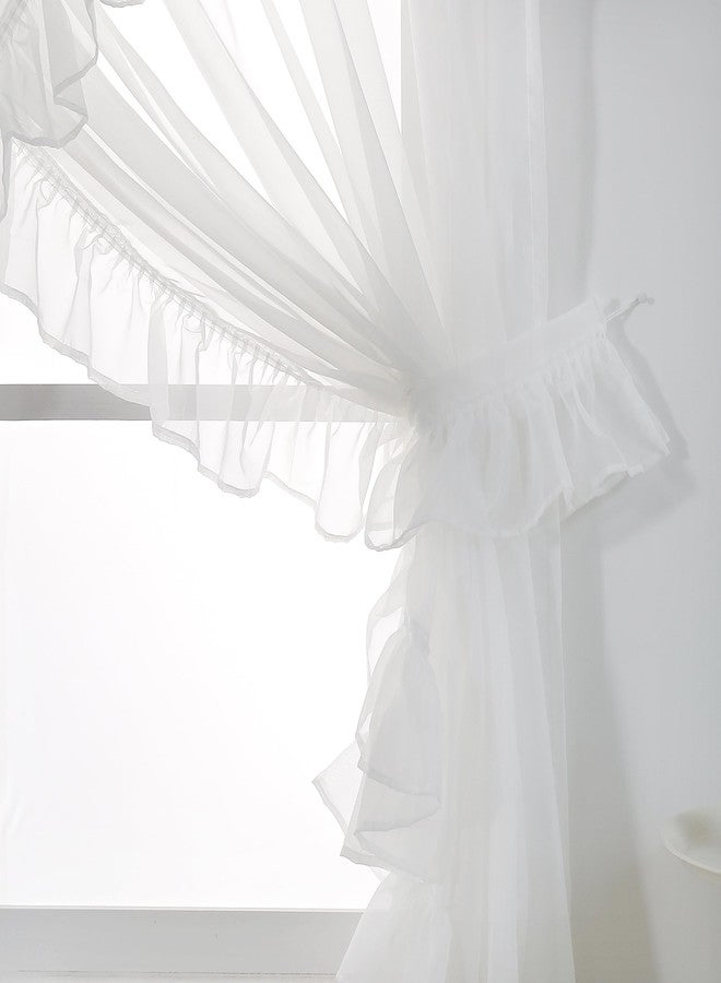 Seibeh Tex Shabby Chic Double Layer Sheer Ruffled Priscilla Rod Pocket Window Curtain Panel with Tiebacks - Image 2