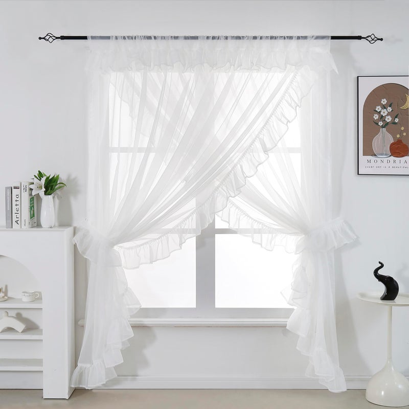Seibeh Tex Shabby Chic Double Layer Sheer Ruffled Priscilla Rod Pocket Window Curtain Panel with Tiebacks - Image 1
